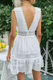 Fashion Casual Solid Split Joint V Neck A Line Dresses