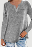 Casual Solid Pocket Buckle V Neck Tops
