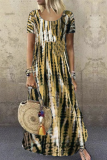 Casual Print Tie Dye Split Joint O Neck Dresses