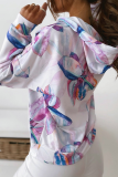 Casual Floral Split Joint Pocket Hooded Collar Tops