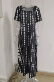 Casual Print Tie Dye Split Joint O Neck Dresses