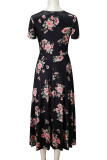 Fashion Elegant Print Split Joint V Neck A Line Dresses