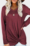 Casual Solid Patchwork Fold V Neck Tops