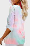 Casual Tie Dye Split Joint Buckle V Neck Tops