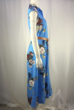 Casual Elegant Floral Buckle With Belt Turndown Collar Dresses