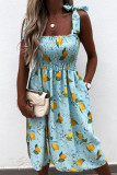 Fashion Sweet Print Split Joint Spaghetti Strap A Line Dresses