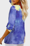Casual Tie Dye Split Joint Buckle V Neck Tops