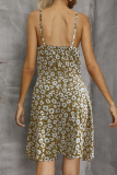 Fashion Elegant Print Split Joint Buckle V Neck A Line Dresses