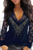 Fashion Casual Print Split Joint V Neck T-Shirts