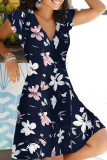 Fashion Street Print Split Joint V Neck A Line Dresses