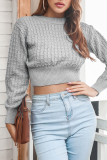 Casual Solid Hollowed Out O Neck Tops Sweater