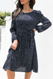 Fashion Casual Polka Dot Split Joint O Neck A Line Dresses