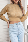 Casual Solid Hollowed Out O Neck Tops Sweater