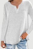 Casual Solid Pocket Buckle V Neck Tops