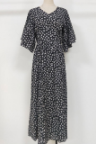 Elegant Floral Split Joint Flounce V Neck Dresses