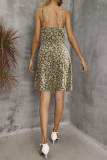 Fashion Elegant Print Split Joint Buckle V Neck A Line Dresses