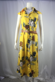 Casual Elegant Floral Buckle With Belt Turndown Collar Dresses
