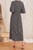 Elegant Floral Split Joint Flounce V Neck Dresses