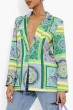 Street Print Split Joint Buttons Turn-back Collar Outerwear
