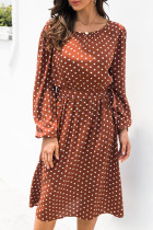 Fashion Casual Polka Dot Split Joint O Neck A Line Dresses
