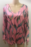 Casual Print Split Joint V Neck Tops