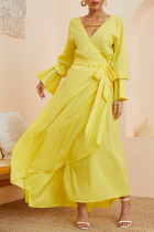 Casual Elegant Solid Split Joint Frenulum V Neck A Line Dresses