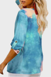 Casual Tie Dye Split Joint Buckle V Neck Tops