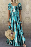 Casual Print Tie Dye Split Joint O Neck Dresses