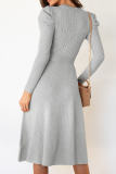 Elegant Solid With Belt O Neck Dresses Sweater