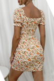 Fashion Elegant Floral Frenulum Slit V Neck Pencil Skirt Dresses