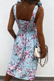 Fashion Sweet Print Split Joint Spaghetti Strap A Line Dresses