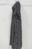 Elegant Floral Split Joint Flounce V Neck Dresses