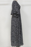 Elegant Floral Split Joint Flounce V Neck Dresses