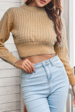 Casual Solid Hollowed Out O Neck Tops Sweater