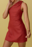 Casual Solid Patchwork Oblique Collar Irregular Dress Dresses