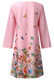 Fashion Sweet Print Split Joint O Neck A Line Dresses
