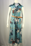 Casual Elegant Floral Buckle With Belt Turndown Collar Dresses