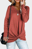 Casual Solid Patchwork Fold V Neck Tops