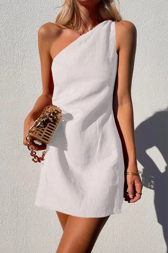 Casual Solid Patchwork Oblique Collar Irregular Dress Dresses
