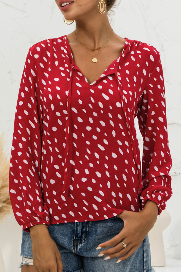 Fashion Casual Print Split Joint V Neck Tops