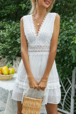 Fashion Casual Solid Split Joint V Neck A Line Dresses