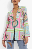 Street Print Split Joint Buttons Turn-back Collar Outerwear