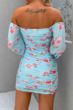 Fashion Street Print Fold Off the Shoulder Wrapped Skirt Dresses