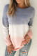 Fashion Sweet Gradual Change Split Joint O Neck Tops
