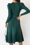 Elegant Solid With Belt O Neck Dresses Sweater