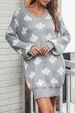 Casual Print  Contrast V Neck Dresses