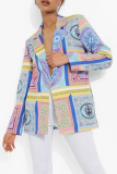 Street Print Split Joint Buttons Turn-back Collar Outerwear