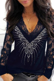 Fashion Casual Print Split Joint V Neck T-Shirts