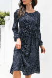 Fashion Casual Polka Dot Split Joint O Neck A Line Dresses