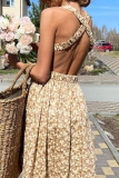 Sweet Elegant Floral Split Joint Backless O Neck A Line Dresses